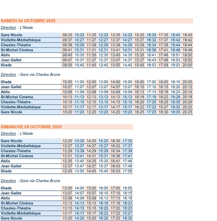 fiche horaire de la navette bus pour l'Artisanat C'Chartres à l'Illiade