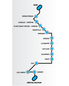Plan de la première ligne du bhns et de ses 15 arrêts