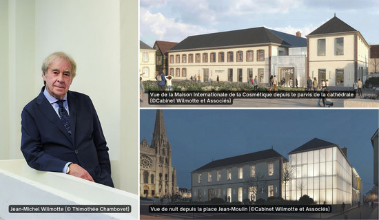 Vues de la future Maison Internationale de la Cosmétique à Chartres avec le portrait de JM Wilmotte, l'architecte du projet