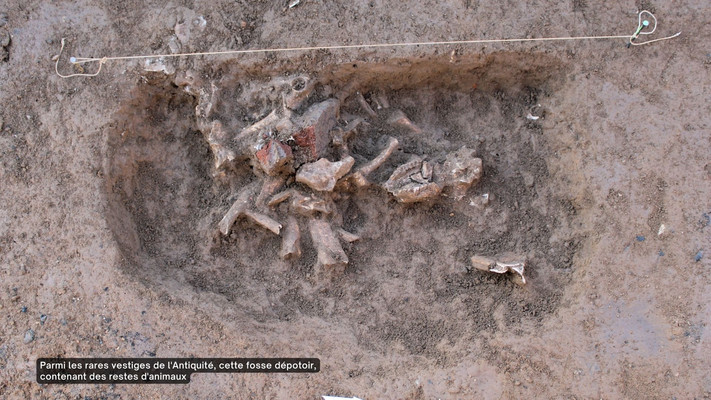 Parmi les rares vestiges de l'Antiquité, cette fosse dépotoir, contenant des restes d'animaux