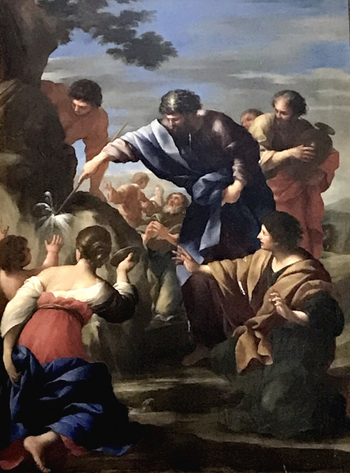 Moïse faisant jaillir l’eau du rocher, oeuvre de Giovanni Romanelli, visible dans l'église de Morancez