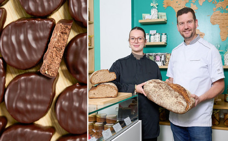 Le chocolat C'Chock et le gérant du Café Mentchikoff avec son employée.