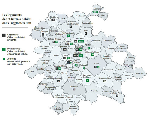 Carte des logements de C'Chartres habitat dans l'agglomération