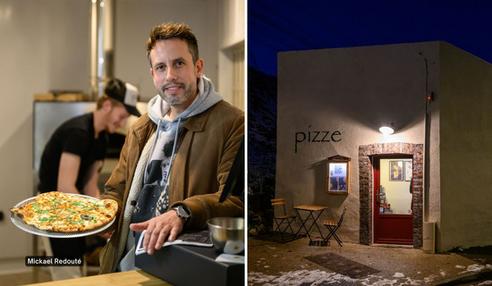 Mickael Redouté et façade du restaurant Pizze