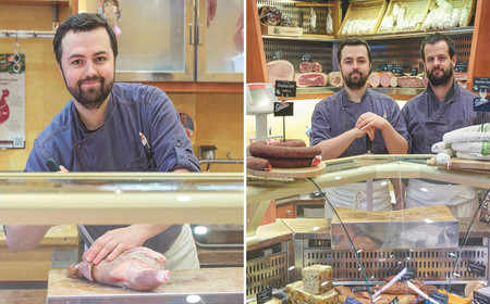 Auguste Dugué dans sa boucherie à Luisant