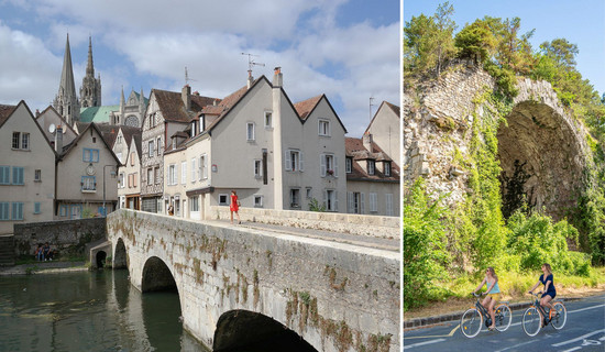 Vues de lieux touristiques de Chartres et Maintenon.