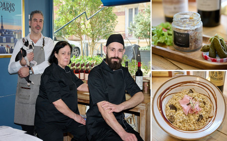 L'équipe de Mon Paris IV dans leur brasserie, et des exemples de plats