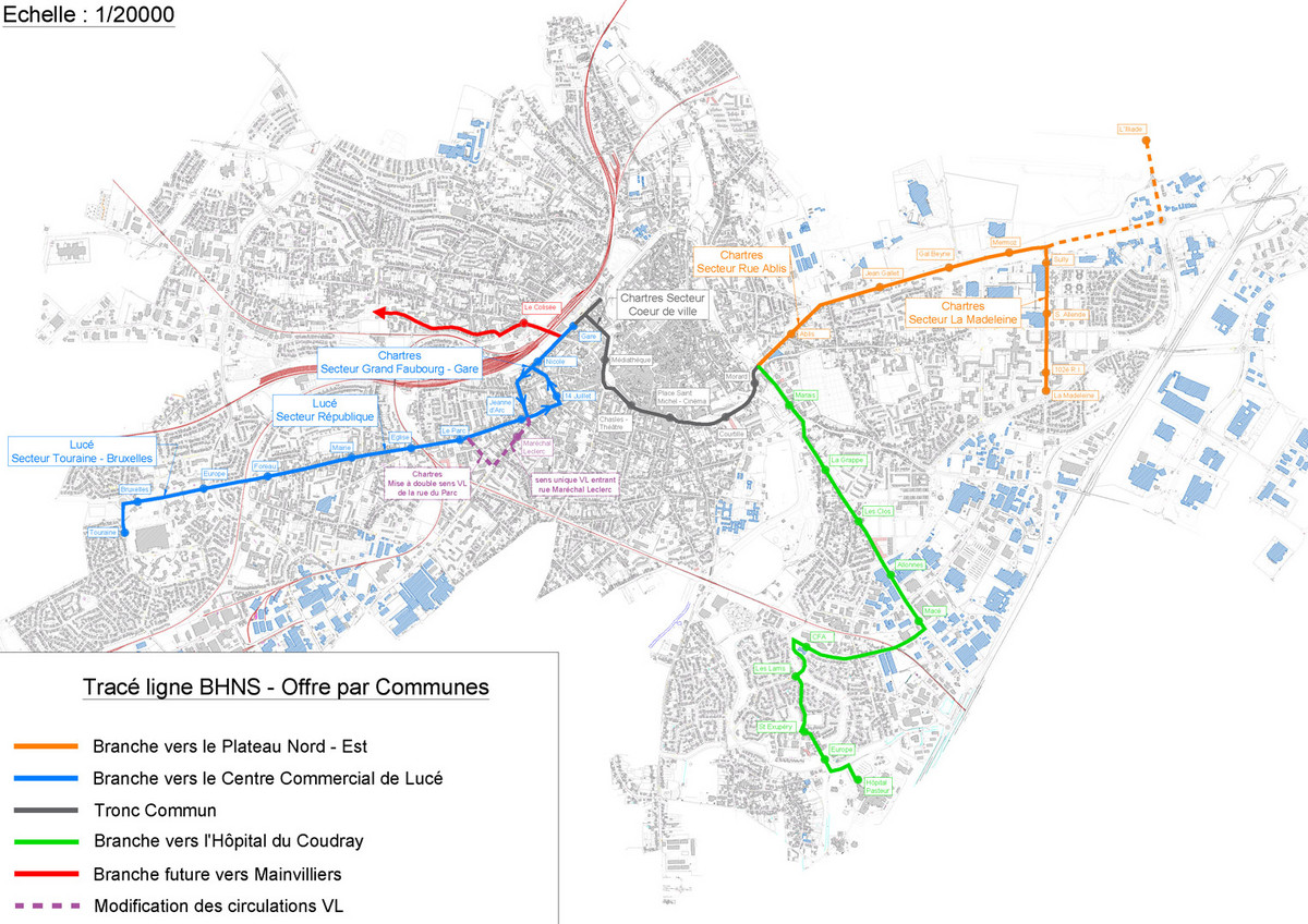 Plan des lignes du BHNS de Chartres métropole