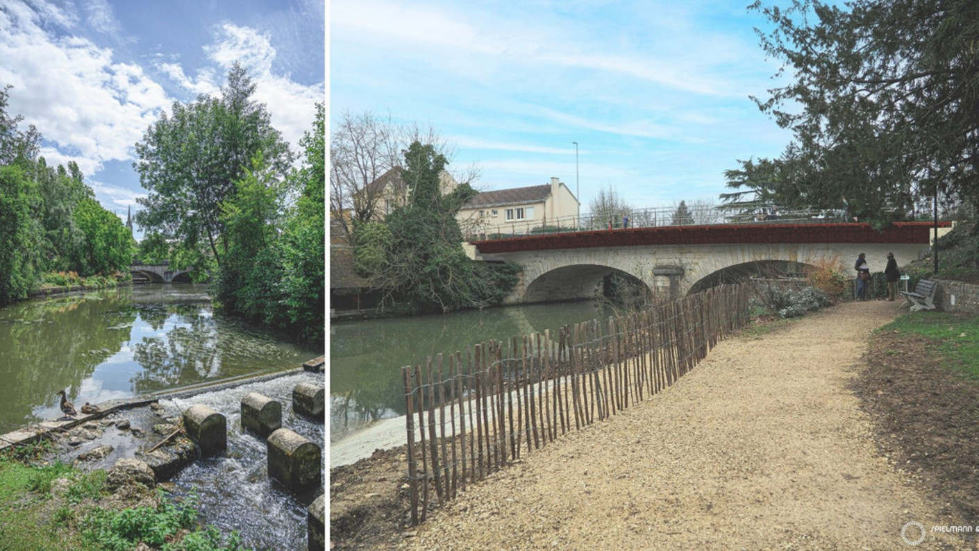vue du Pont-Neuf à Chartres depuis les bords de l'Eure