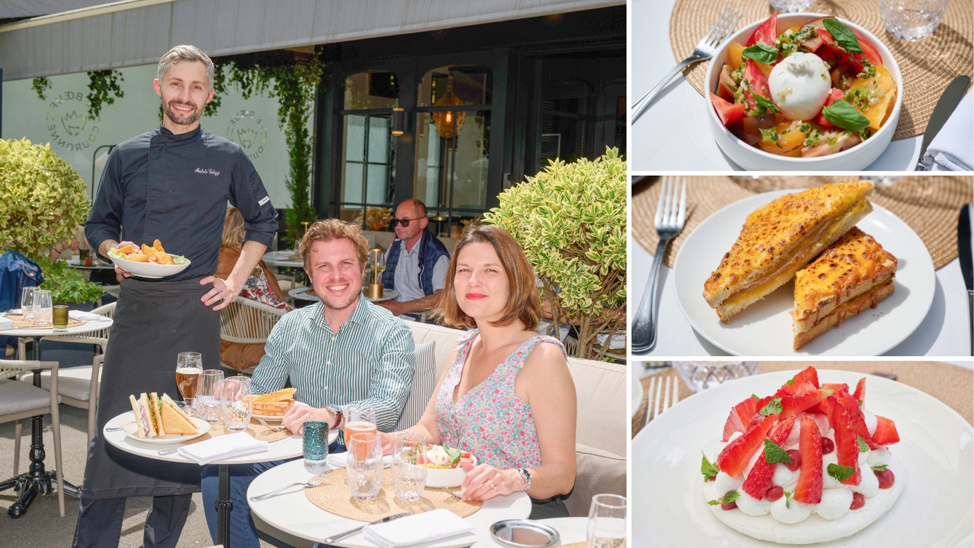 Photos de la terrasse et des assiettes gourmandes du bar le Christie's pour déjeuner