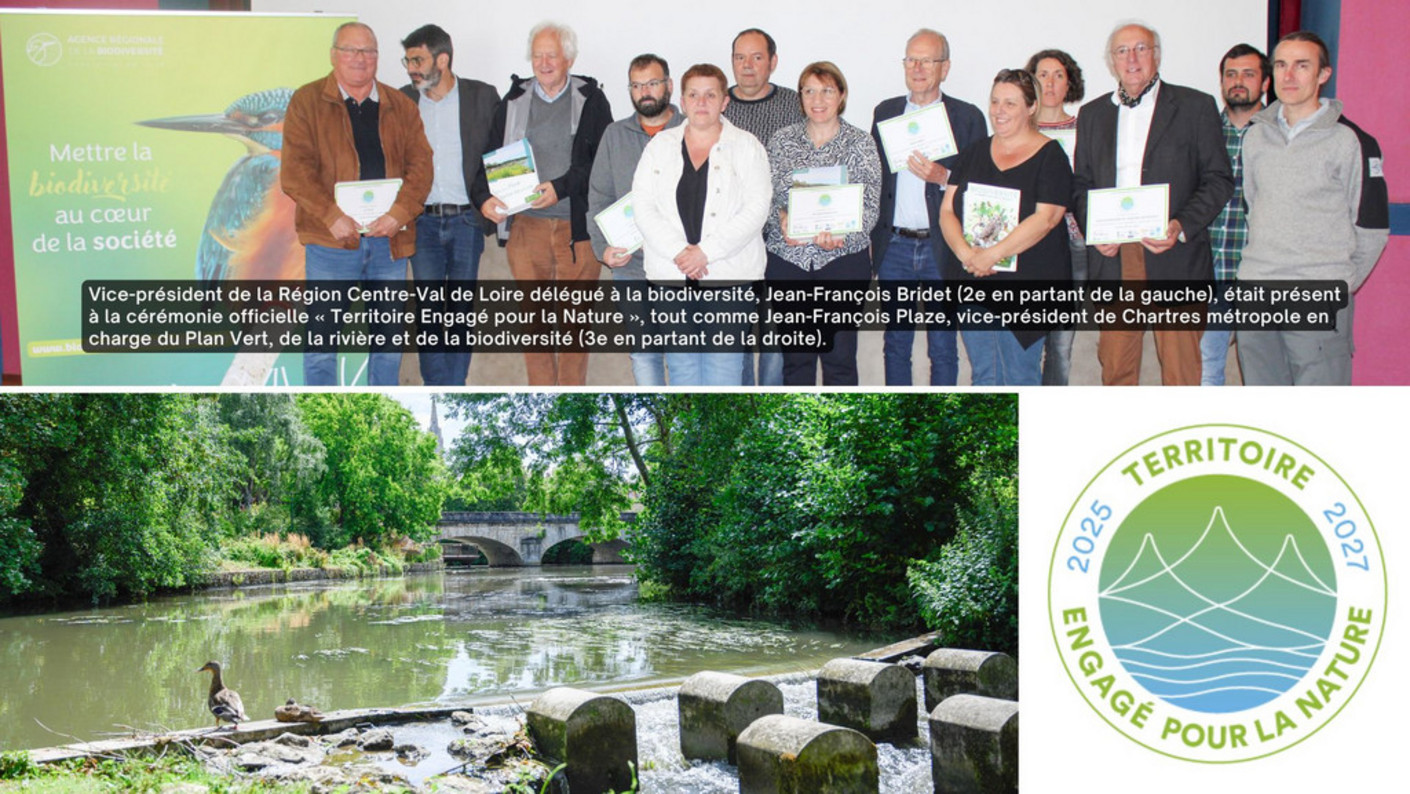 Photo des représentants de Chartres métropole après la remise du label "Territoire engagé pour la nature"