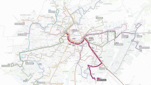 plan de la ligne B du BHNS en septembre 2025