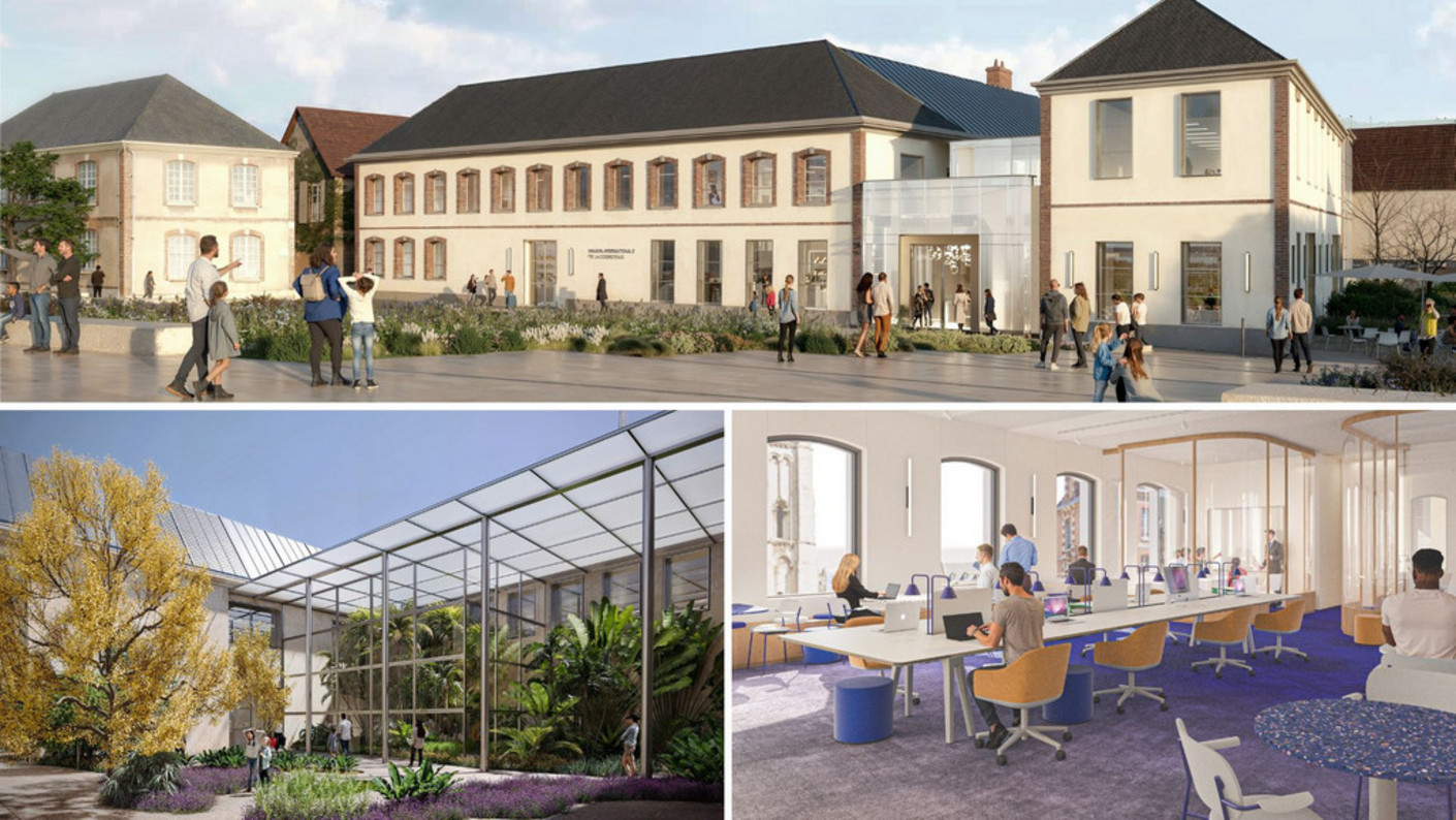 Vues d'architecte de la façade et des locaux de la Maison Internationale de la Cosmétique