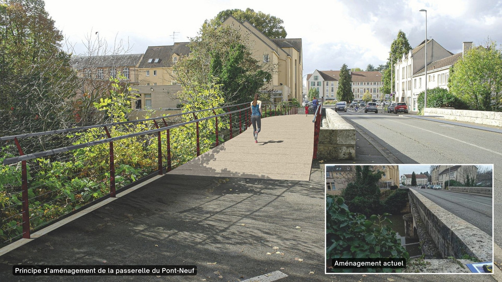 Perspective du futur aménagement de la passerelle du Pont-Neuf à Chartres